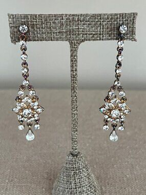 Dangly Rhinestone Drop Earrings – 3" Long – Gold Backing